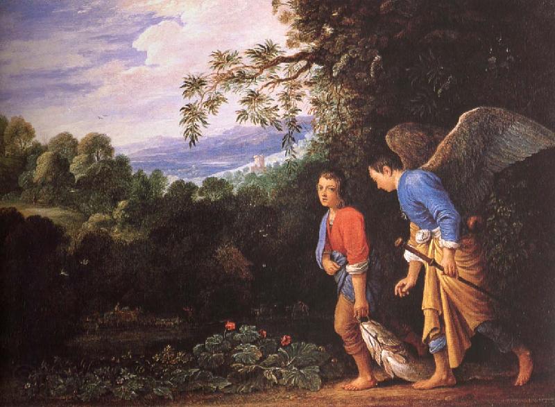 Adam Elsheimer Tobias and arkeangeln Rafael atervander with the fish France oil painting art